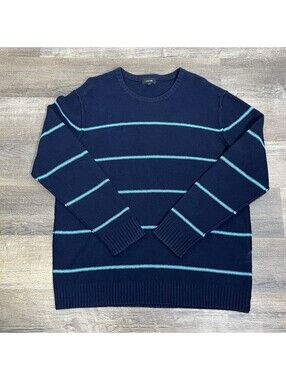Joe’s Jeans Men’s XL Cashmere Wool Blend Navy Blue Stripe Crew Neck Sweater